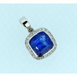 14CT WHITE GOLD TANZANITE & DIAMOND PENDANT featuring one cushion cut natural tanzanite, with 24