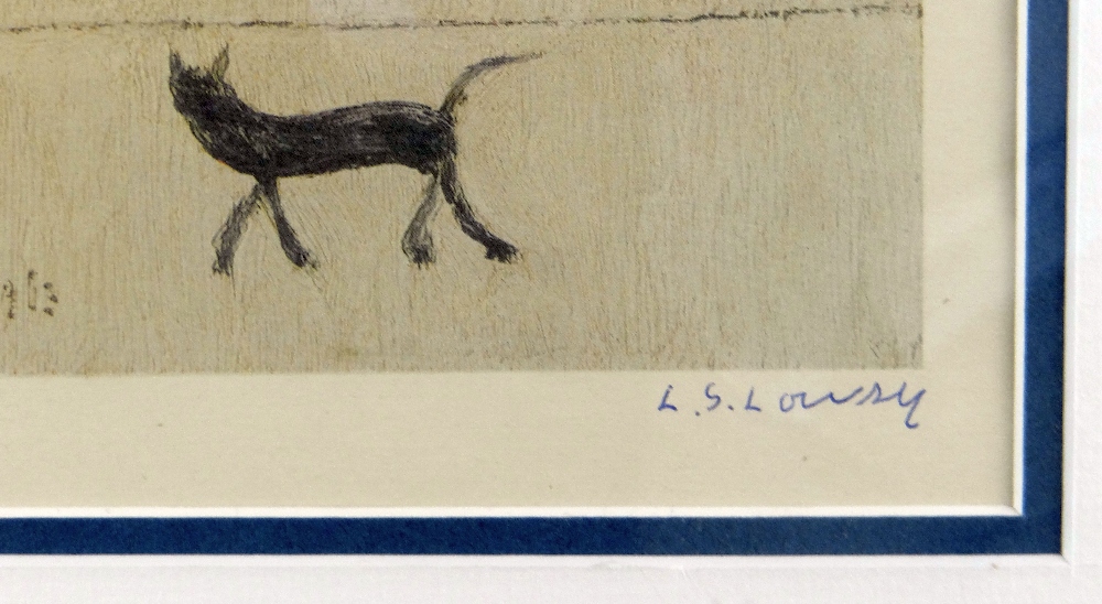 L S LOWRY limited edition of 850 - 'Three Men & a Cat', Guild stamped, signed in blue ink, 28 x 19 - Image 3 of 5