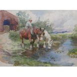 LUCY ELIZABETH KEMP-WELCH (British 1869 - 1958) watercolour - two horses resting at water beside
