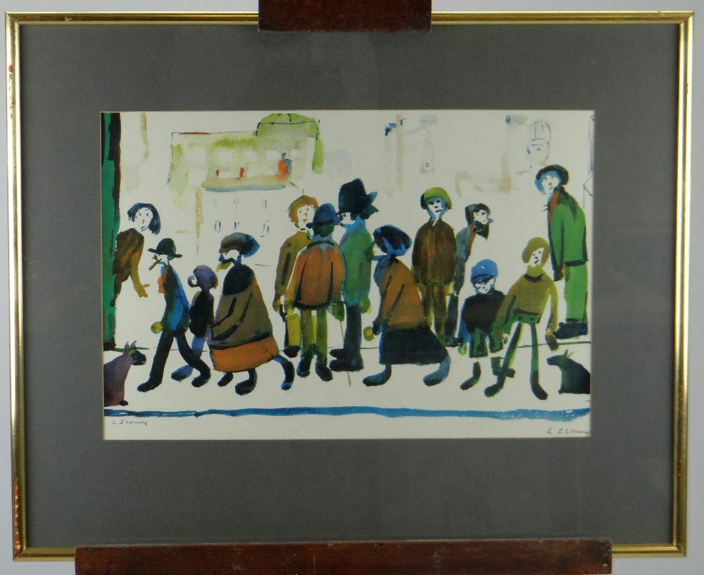 L S LOWRY coloured print - figures, entitled 'People Standing About', signed in pencil, blind-stamp, - Image 2 of 5