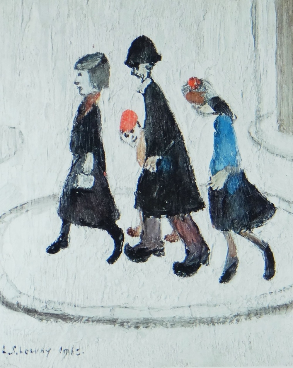 L S LOWRY limited edition print - entitled 'The Family', Guild stamped and signed, 29 x 22cms
