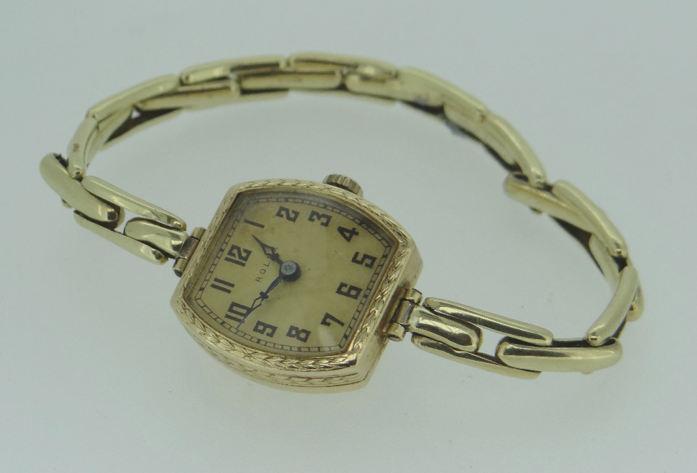 A VINTAGE LADIES 18CT YELLOW GOLD ROLEX WRISTWATCH with elegant guilloche dial bearing black - Image 2 of 2