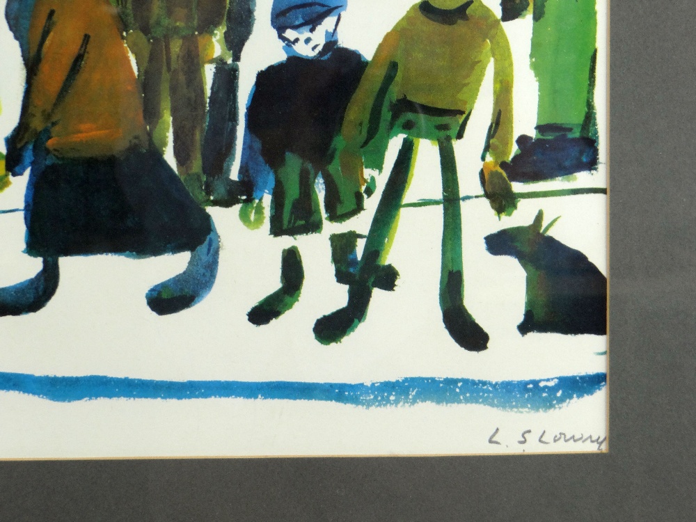 L S LOWRY coloured print - figures, entitled 'People Standing About', signed in pencil, blind-stamp, - Image 3 of 5