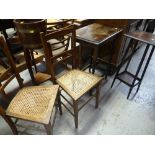 RECTANGULAR BARLEY TWIST LEG TABLE, planter stand and two cane seated chairs