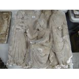VICTORIAN PLASTER MAQUETTE depicting Christ blessing a young child with onlookers, 62 x 62cms