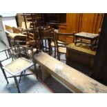 FURNITURE to include a long narrow pine painted bench, 192cms long, rocking chair, cake stand,