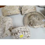 FIVE VICTORIAN PLASTER MAQUETTES, angels wings, a roundel, a man's head, architectural pieces. (5 in
