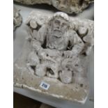 VICTORIAN PLASTER MAQUETTE with carved decoration showing man shearing a ram, 33 x 31cms