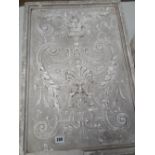 LARGE VICTORIAN PLASTER PLAQUE depicting a green man, and with scroll and scrolled acanthus leaf