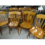 COLLECTION OF TEN VARIOUS SPLAT BACK & SPINDLE BACK PINE KITCHEN CHAIRS Provenance: S A Brain & Co