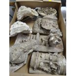 BOX CONTAINING VICTORIAN PLASTER MAQUETTES, various, mainly acanthus leaf carved decoration