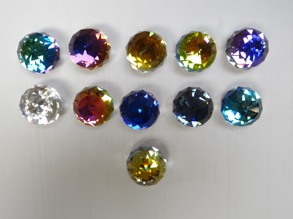 SET OF SWAROVSKI CRYSTAL 30MM COLOURED PAPERWEIGHTS together with display stands - Image 7 of 8