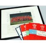 FRAMED WELSH RUGBY UNION NATIONAL SQUAD 1979-1980 COLOUR PHOTOGRAPH signed by many of the players,