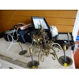 SIX ADJUSTABLE EXTERNAL SECURITY LIGHTS and a reproduction chandelier (7)