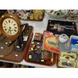VINTAGE CASED SEWING MACHINE / BAKELITE VALVE RADIO / TWO ADDRESS STAMPS / WALL CLOCK / SMALL