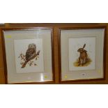 20TH CENTURY BRITISH SCHOOL guild stamped coloured prints, a pair - wildlife studies of a seated
