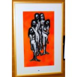 MAZ WINSTANLEY pastel / crayon - figures, entitled 'Anon', signed, 70 x 40cms