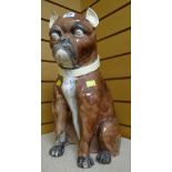 POTTERY SEATED BOXER DOG (damaged and repaired)