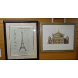 TWO MODERN FRAMED ARCHITECTURAL PRINTS FOR THE EIFFEL TOWER entitled 'Exposition universelle,