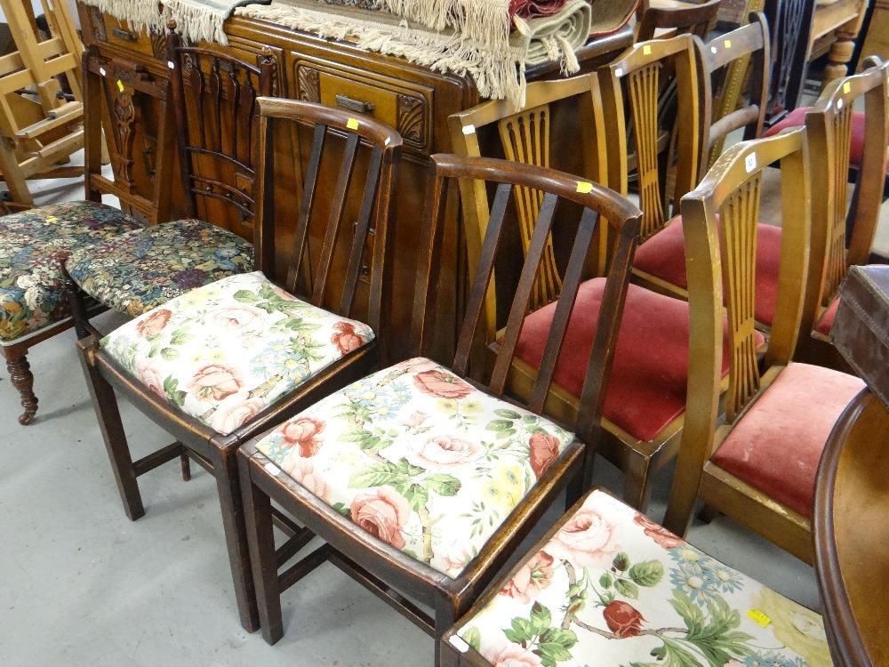 SUNDRY CHAIRS including set of four, a pair, piano stool, two similarly upholstered chairs (9)