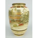 SATSUMA POTTERY BALUSTER VASE typically landscape decorated and gilded, 19cms high