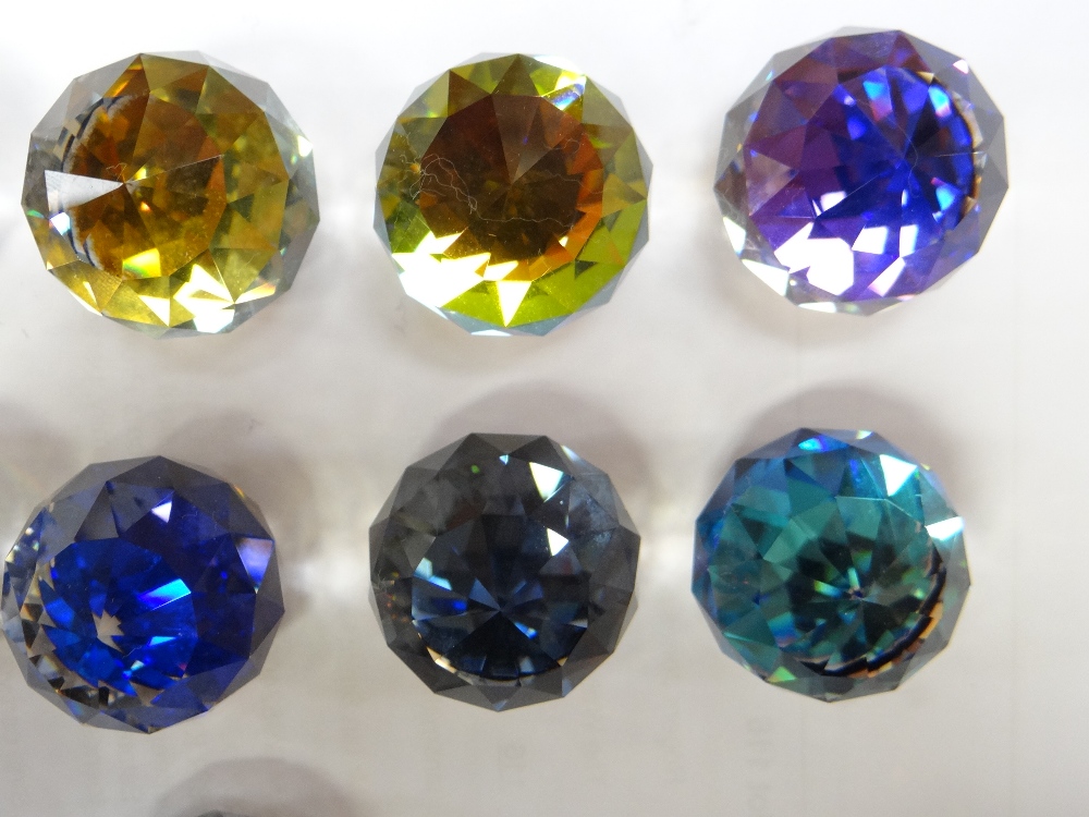 SET OF SWAROVSKI CRYSTAL 30MM COLOURED PAPERWEIGHTS together with display stands - Image 5 of 8