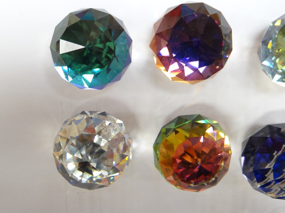 SET OF SWAROVSKI CRYSTAL 30MM COLOURED PAPERWEIGHTS together with display stands - Image 6 of 8