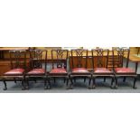 GOOD SET OF SIX CHIPPENDALE STYLE MAHOGANY DINING CHAIRS, drop in red leather covered cushion seats,