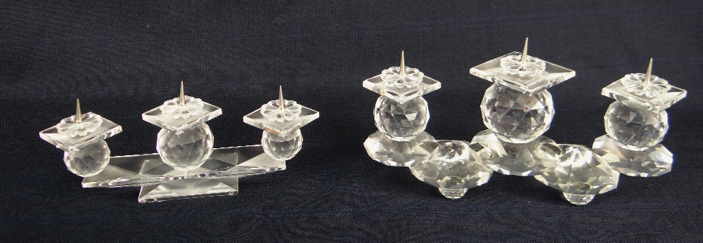 PAIR OF BOXED SWAROVSKI CRYSTAL THREE-BRANCH CANDLE HOLDERS