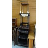 CARVED OAK SQUARE BASED ROTARY BOOKCASE / FOUR VINTAGE FOLDING CHURCH HALL CHAIRS / NEST OF THREE