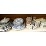 ASSORTED STAFFORDSHIRE POTTERY including Asiatic plates, Willow platters ETC