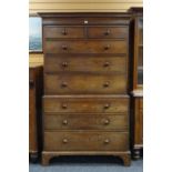 ANTIQUE OAK CHEST ON CHEST with eight drawers and turned knobs on bracket feet, 199cms h x 118cms w