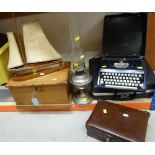 CASED IMPERIAL TYPEWRITER / SILVER REED TYPEWRITER / RETRO SAILING BOAT WOODEN TABLE LAMP WITH SAILS
