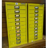 PAIR OF MUSTARD YELLOW BISLEY STEEL OFFICE INDEX DRAWERS