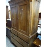 ANTIQUE PRESS CUPBOARD having a base of two long and two short drawers, 182cms h x 102cms w