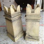 PAIR OF CASTELLATED TERRACOTTA CHIMNEY POTS