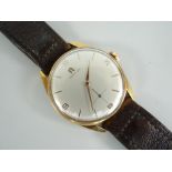18CT GOLD OMEGA GENTS WRISTWATCH on later leather strap