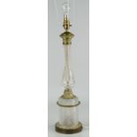 A REPRODUCTION HOBNAIL CUT GLASS & GILT METAL TABLE LAMP, 58cms high