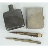 SILVER HIP FLASK CHESTER, together with silver engine turned cigarette case and two silver