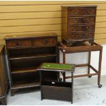 REPRODUCTION BOOKCASE / REPRODUCTION BOW FRONT CHEST / TEA TROLLEY / MAGAZINE RACK (4)