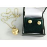 18CT GOLD HEART DESIGN PENDANT & CHAIN, together with earrings, 6.8gms, in boxes