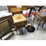 MODERN CIRCULAR GLASS TOPPED LAMP TABLE, vintage carved hardwood side table, two embroidered fire