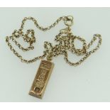 9CT GOLD INGOT PENDANT ON CHAIN, 11.7grams