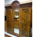 BURR WALNUT TRIPLE WARDROBE, 230cms h x 170cms w