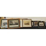 ASSORTED FRAMED ANTIQUE PRINTS including four hunting prints with titles, a print for 'The Battle of