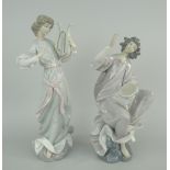 TWO LLADRO PORCELAIN MODELS both musicians, one playing a lyre, the other with a tambourine