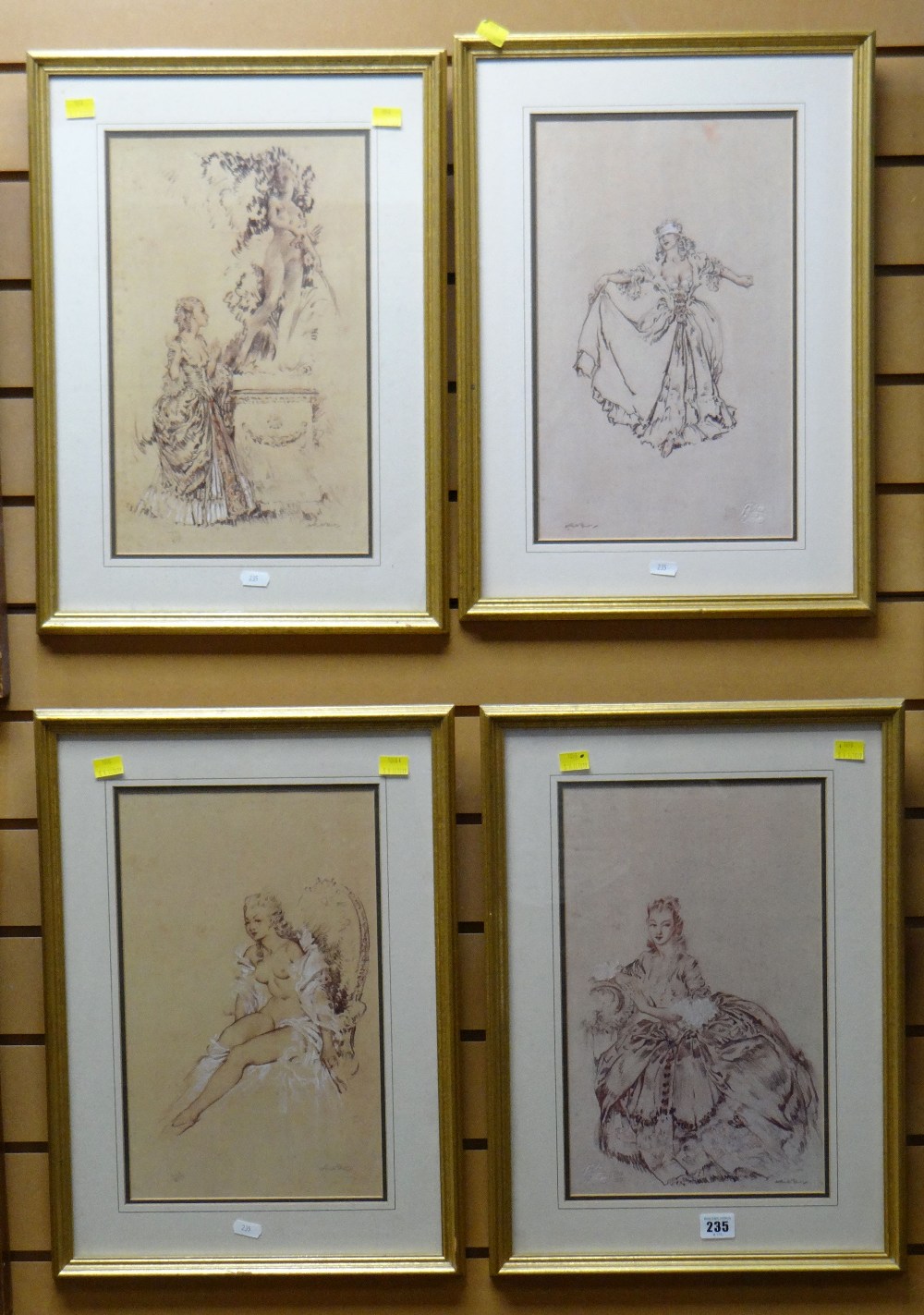 SIR WILLIAM RUSSELL FLINT set of four limited edition pencil drawing prints of female models, two