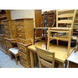 PINE BEDROOM FURNITURE comprising pair of bedside tables, toilet mirror, dressing table and stool, a