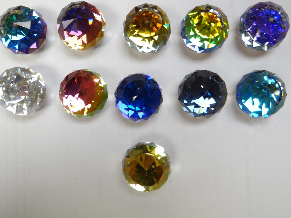 SET OF SWAROVSKI CRYSTAL 30MM COLOURED PAPERWEIGHTS together with display stands - Image 8 of 8