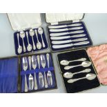 CASED SET OF SIX SILVER (SHEFFIELD HALLMARK) TEASPOONS together with cased EPNS cake forks, cased